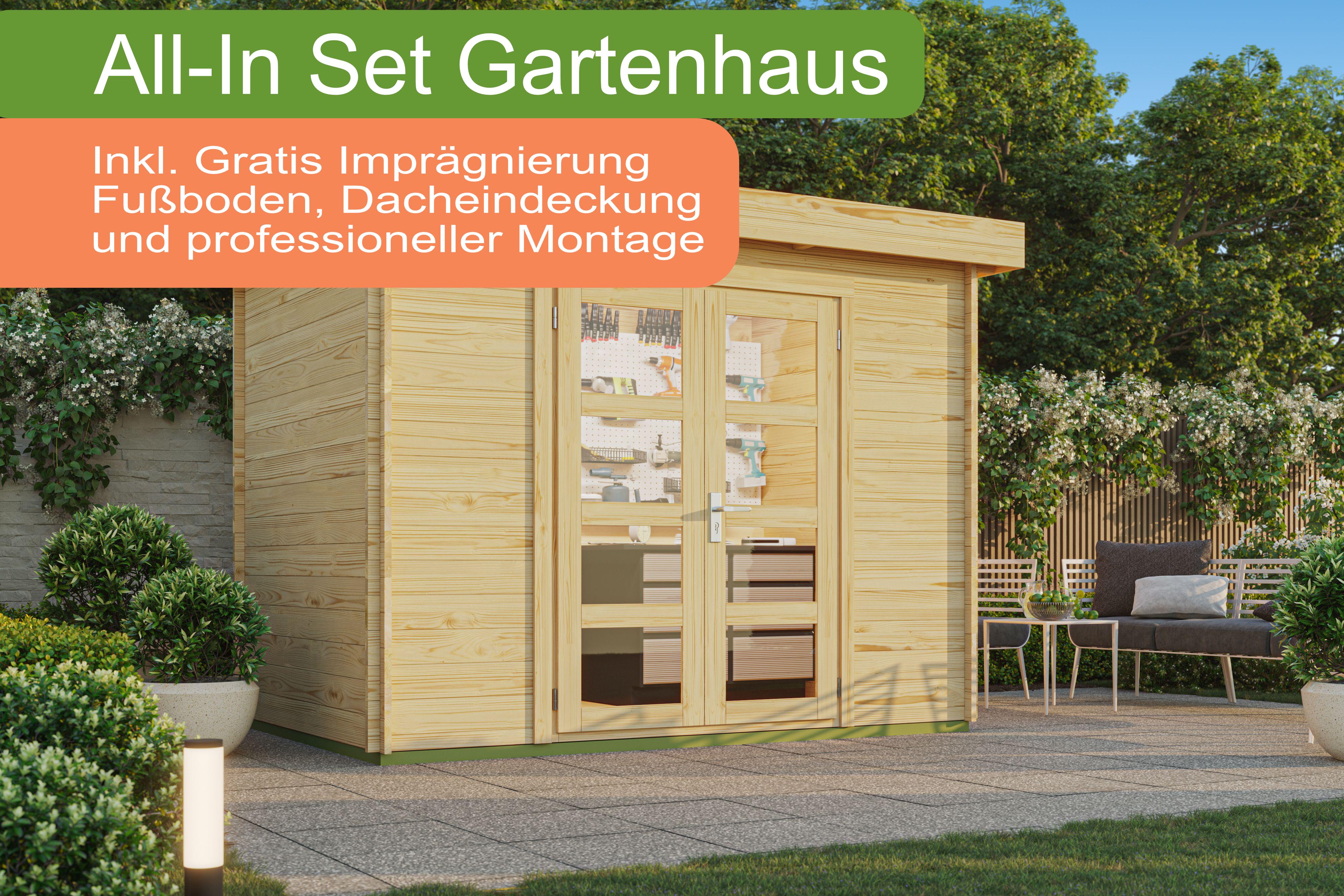 26% Rabatt ! All-In Gartenhaus mit Flachdach 300 x 200 cm inklu