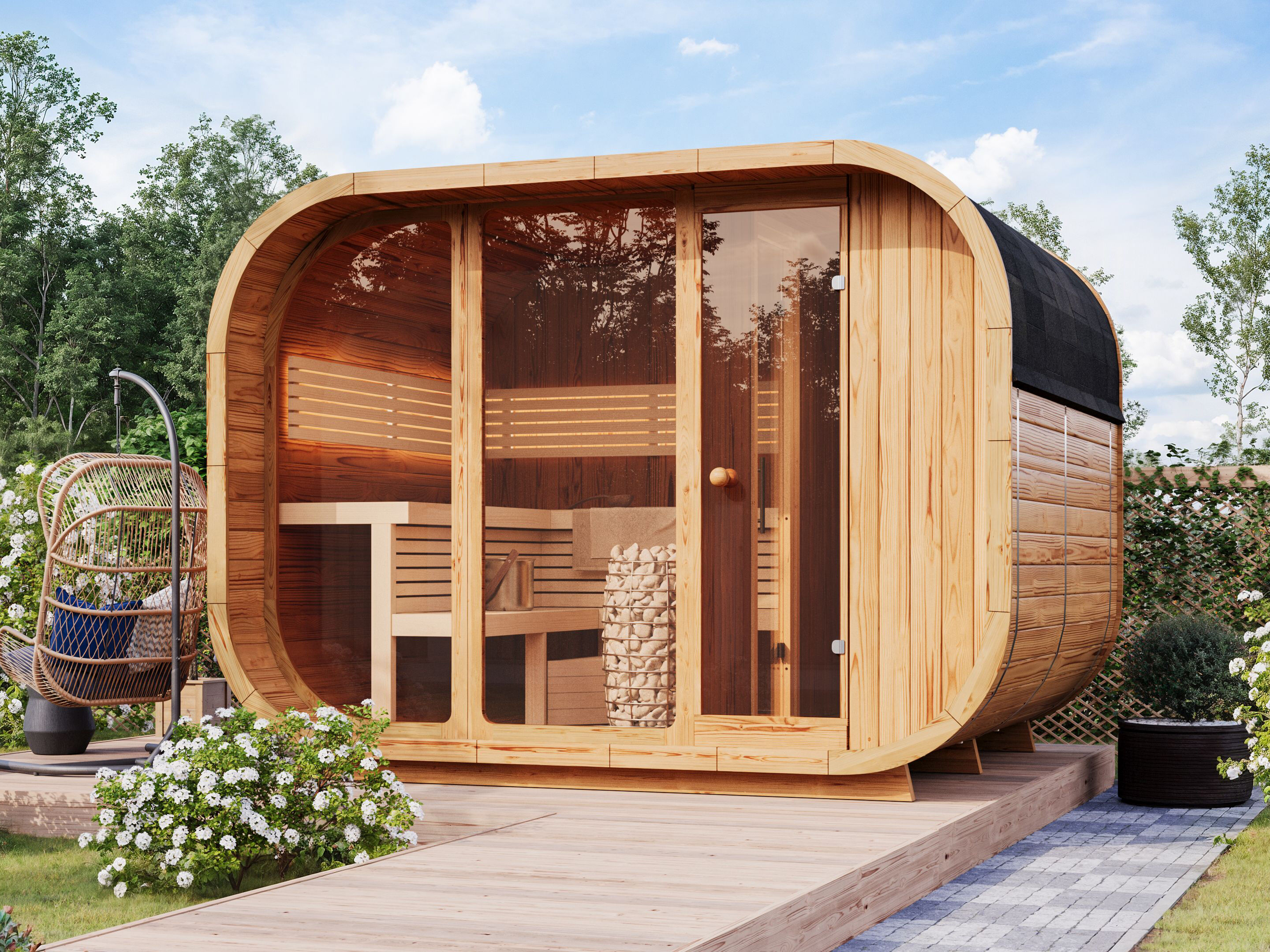 26% Rabatt ! Fjordholz Fass-Sauna Modell Luxe-3 Zweiraum - mit