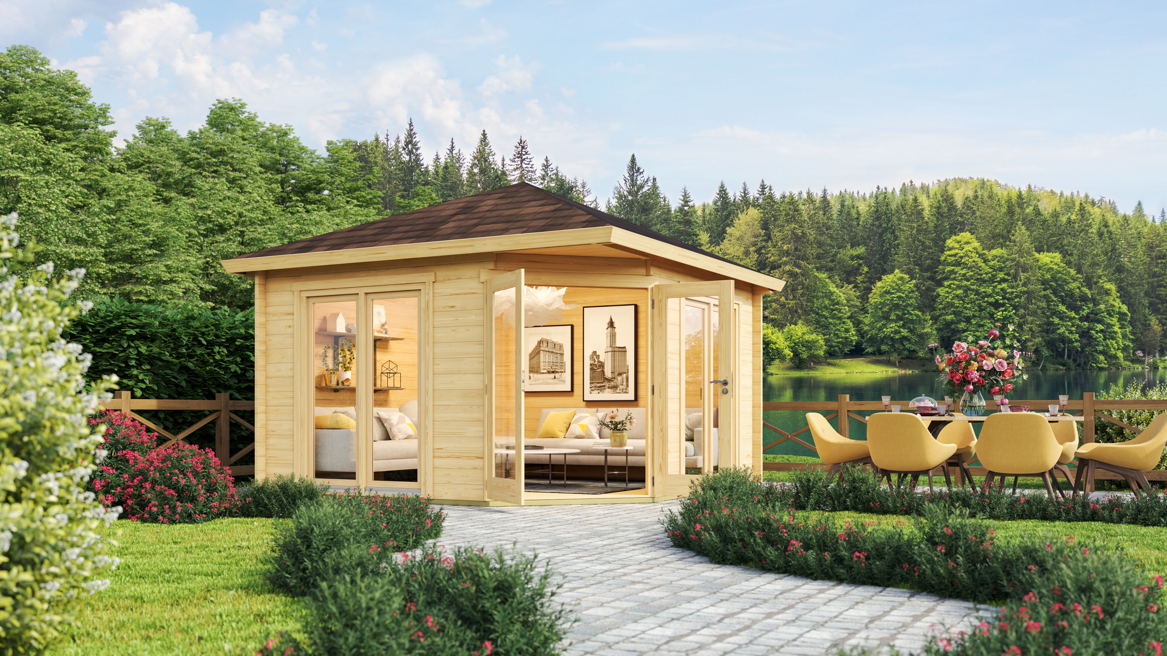 26% Rabatt ! Fjordholz 5-Eck Gartenhaus Modell Fargo 44 B