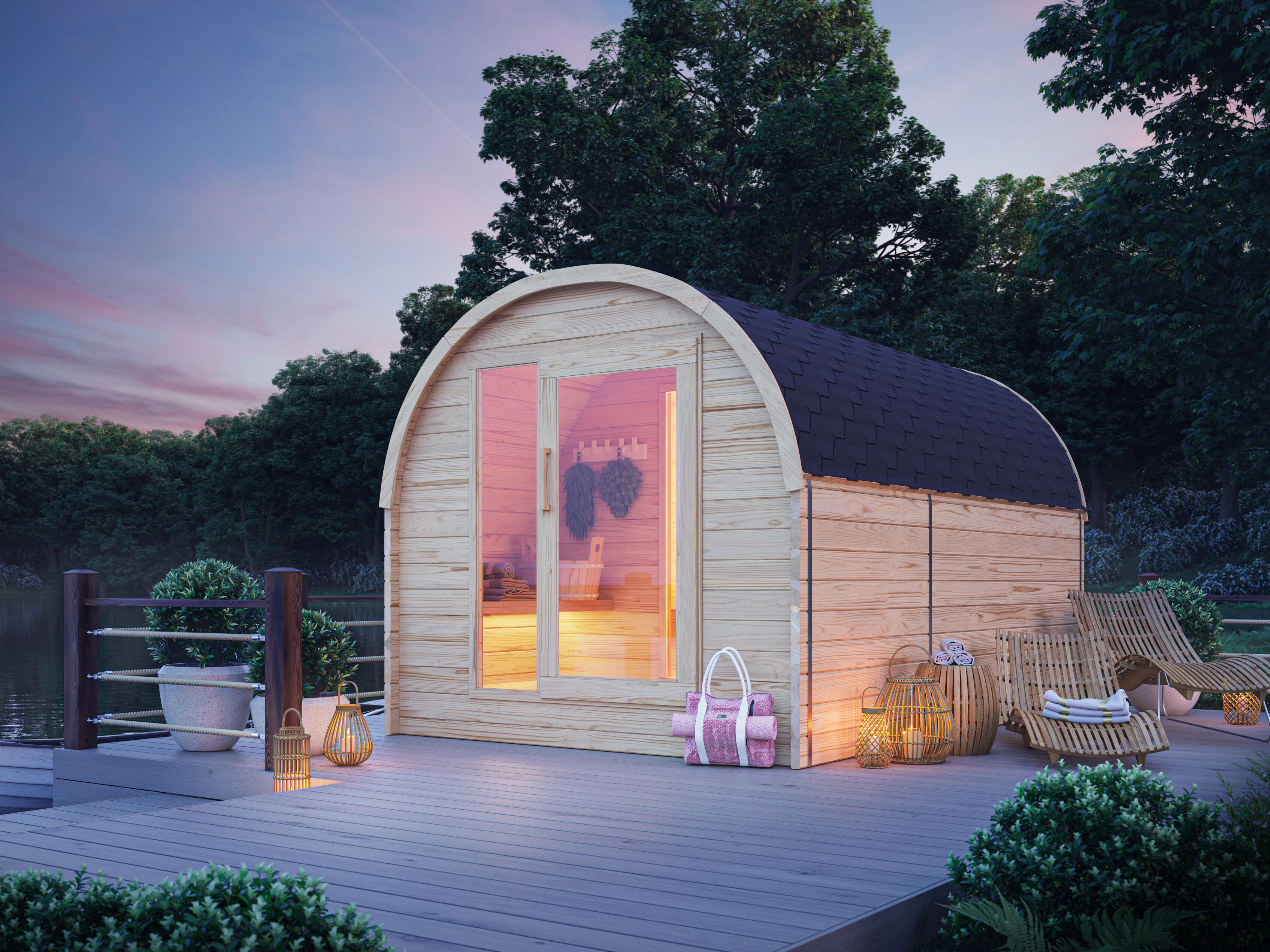 26% Rabatt ! Fjordholz Pod Sauna Modell Luxe 400 cm 2-Raum