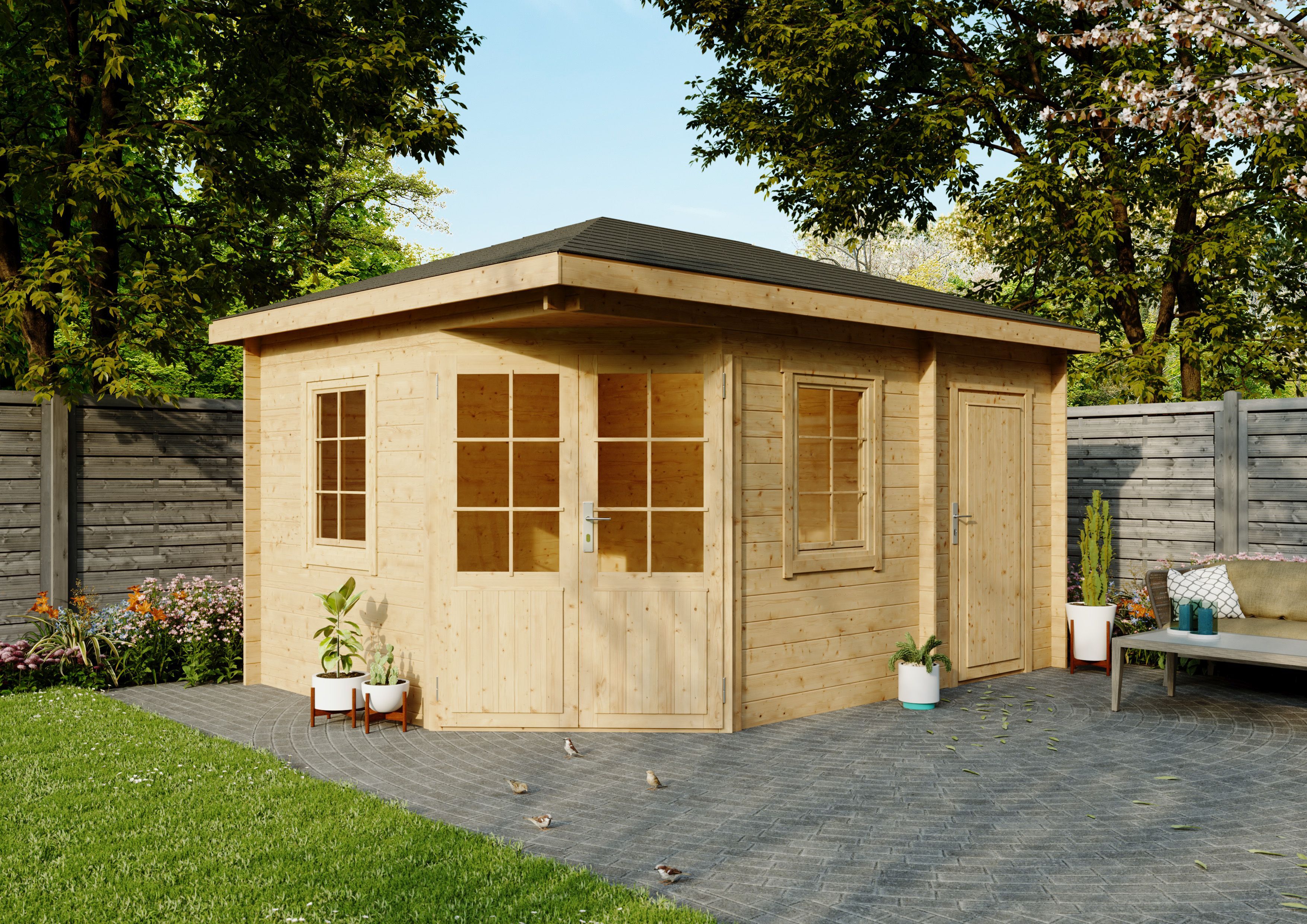 26% Rabatt ! Fjordholz 5-Eck Gartenhaus Modell Evelyn 3D