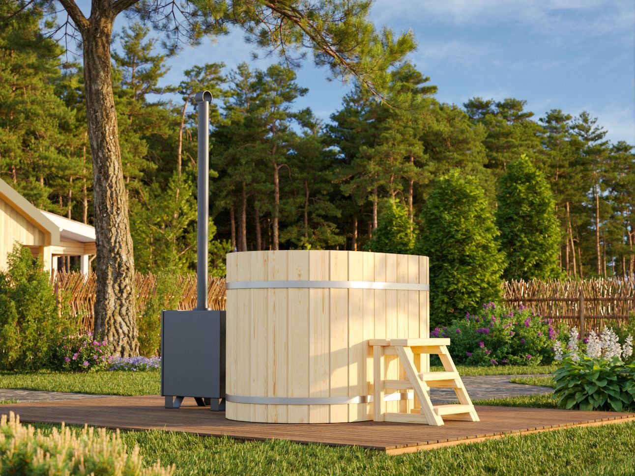 26% Rabatt ! Fjordholz Holzbadezuber Oval Größe 2 mit Außenofen