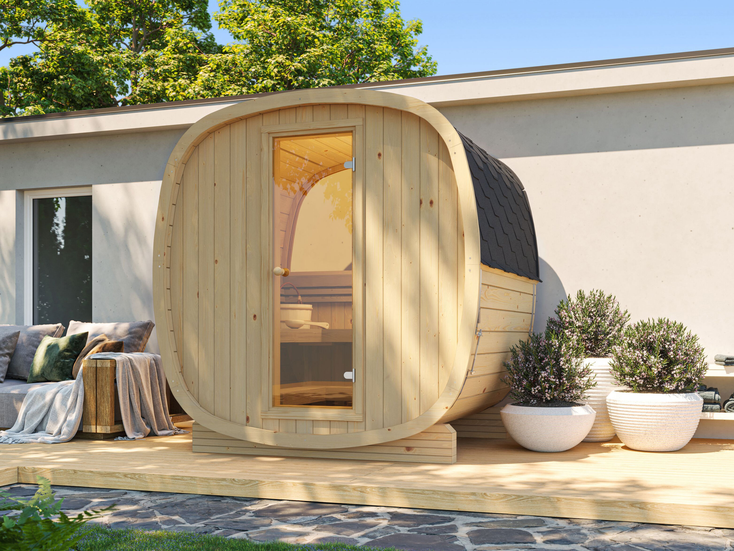 26% Rabatt ! Fjordholz Fass-Sauna Modell Bus 160 mit Halbrundfe