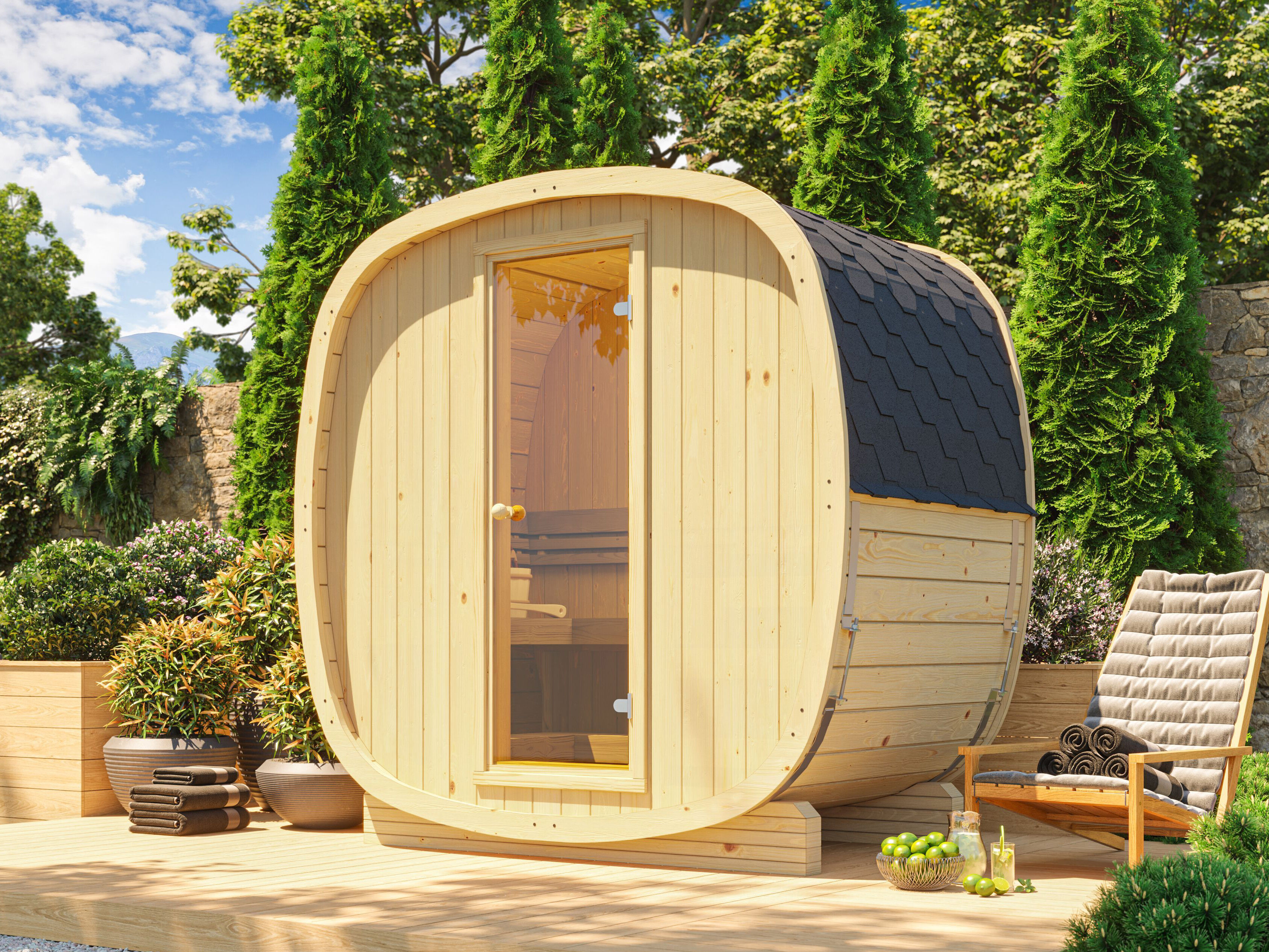 26% Rabatt ! Fjordholz Fass-Sauna Modell Bus 130 Standard