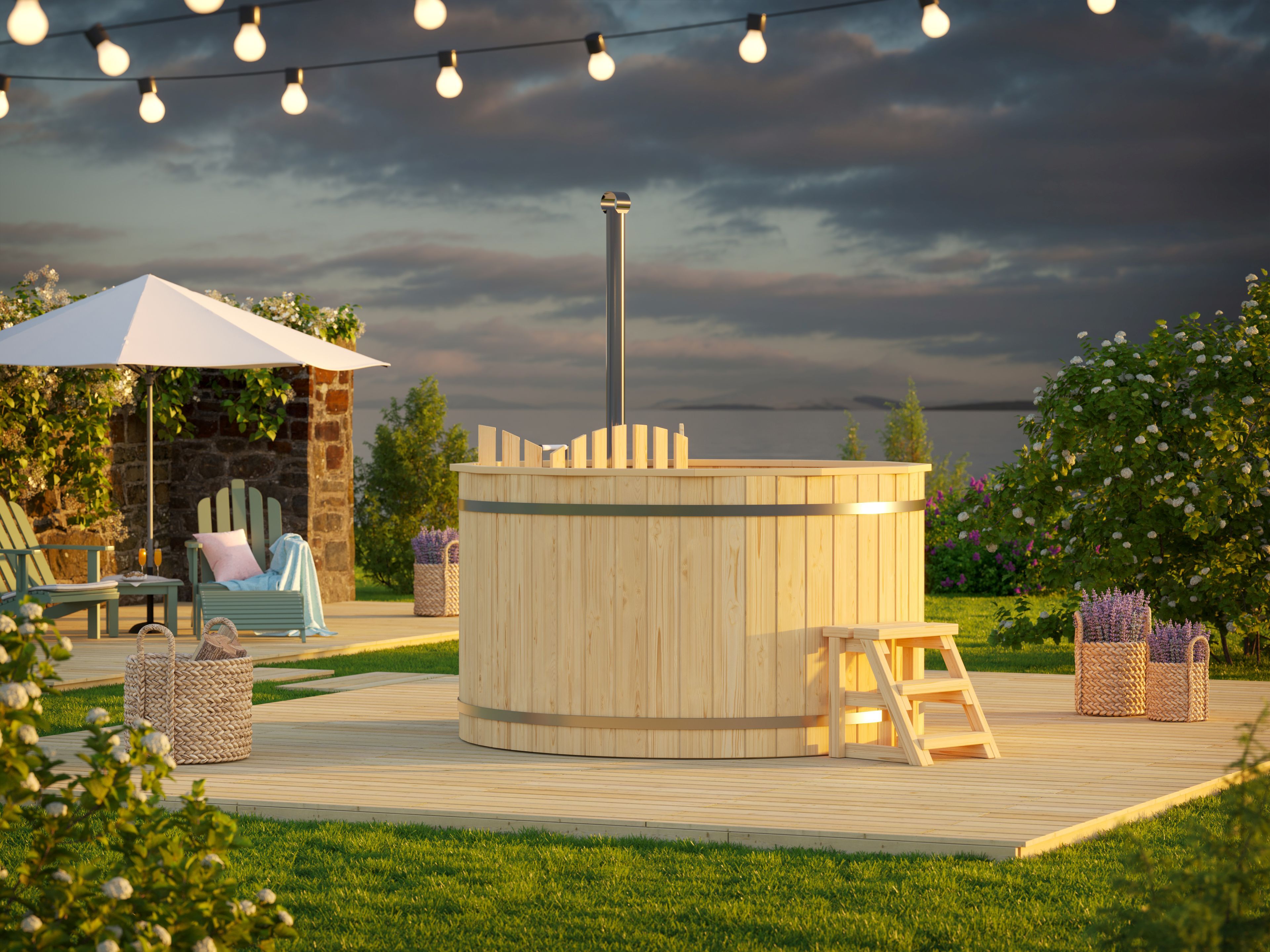 26% Rabatt ! Fjordholz Holzbadezuber Rund mit Innenofen