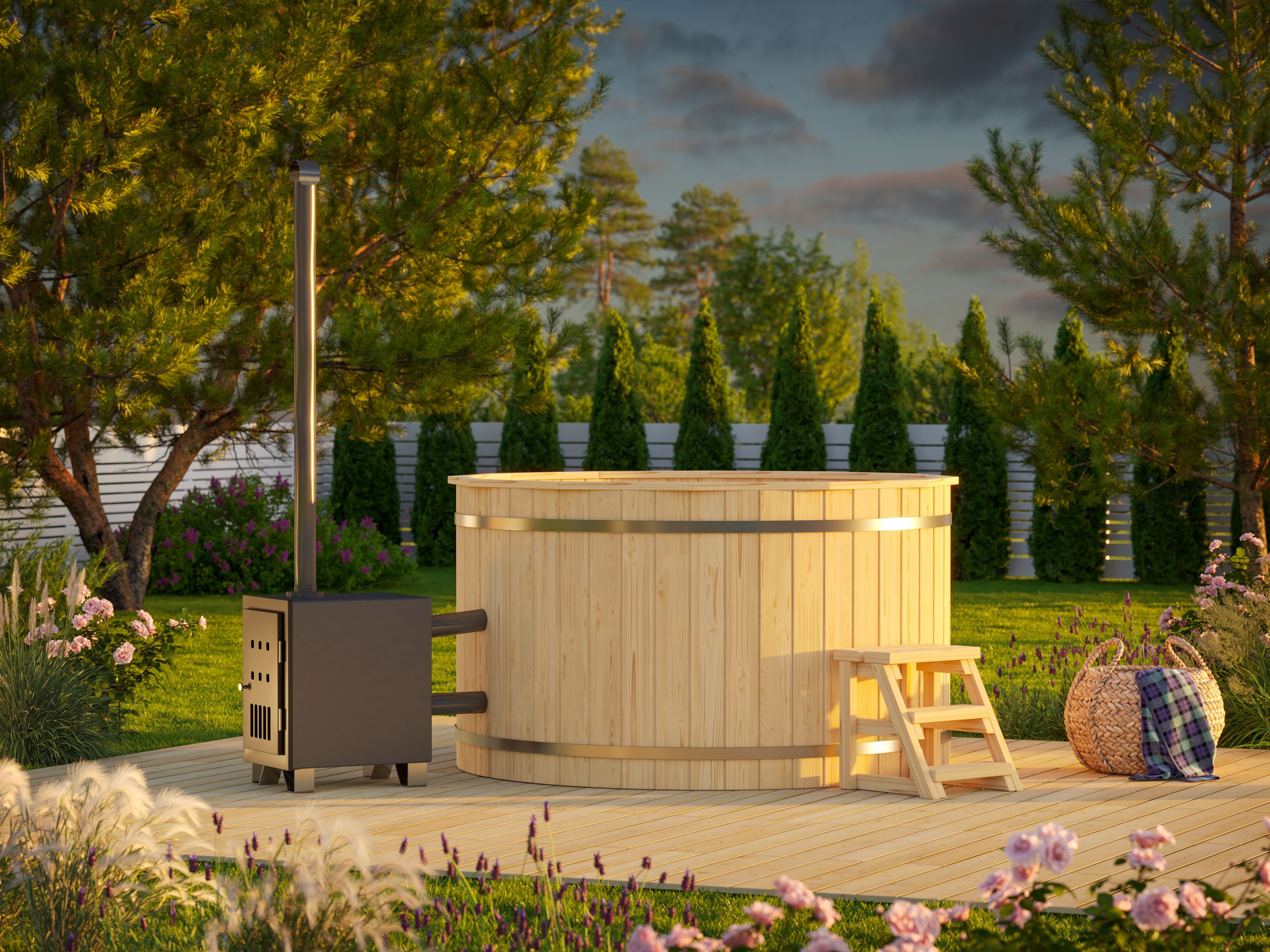 26% Rabatt ! Fjordholz Holzbadezuber Rund mit Außenofen