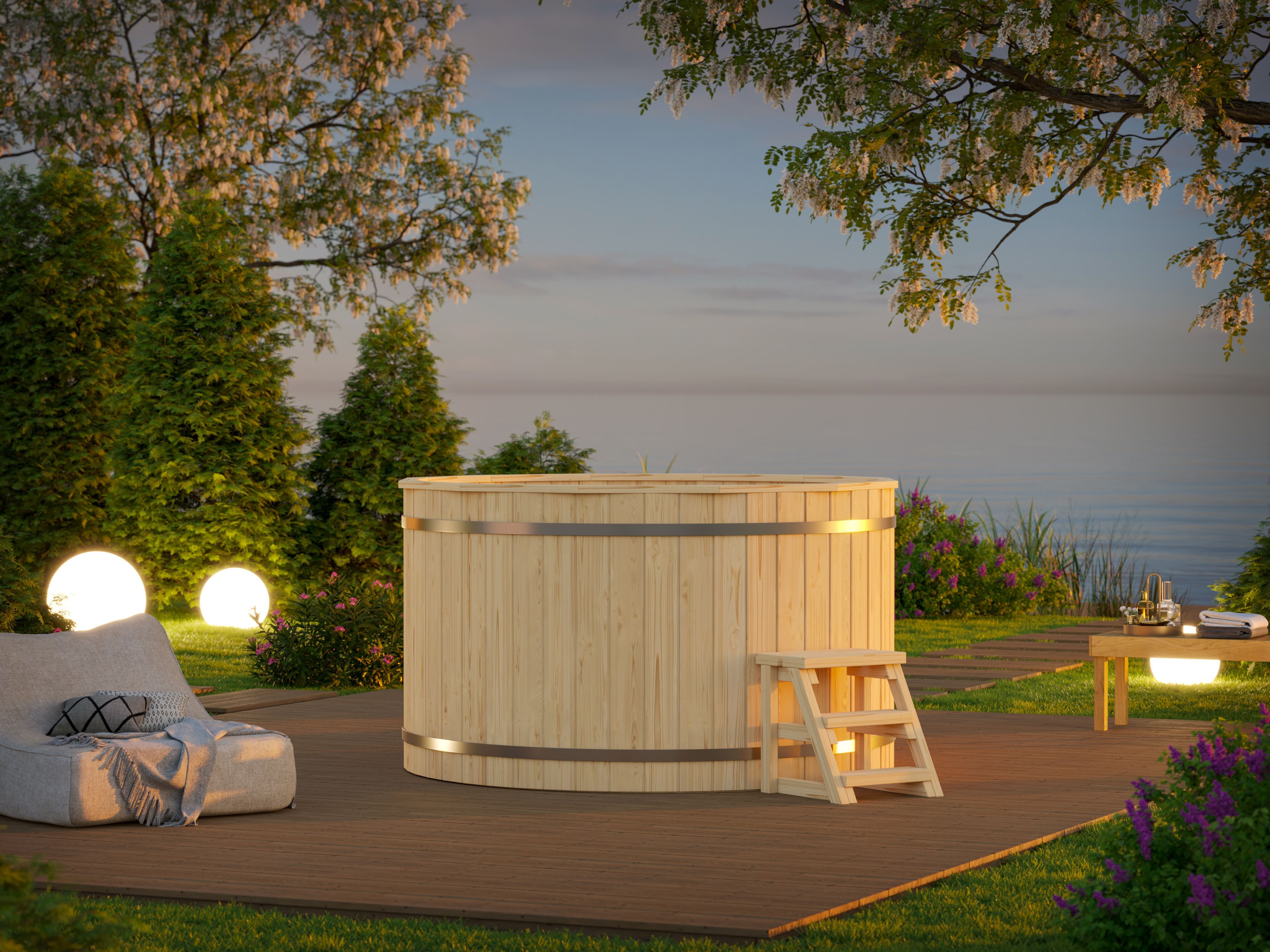 26% Rabatt ! Fjordholz Holzbadezuber/Hot Tub Rund ohne Ofen