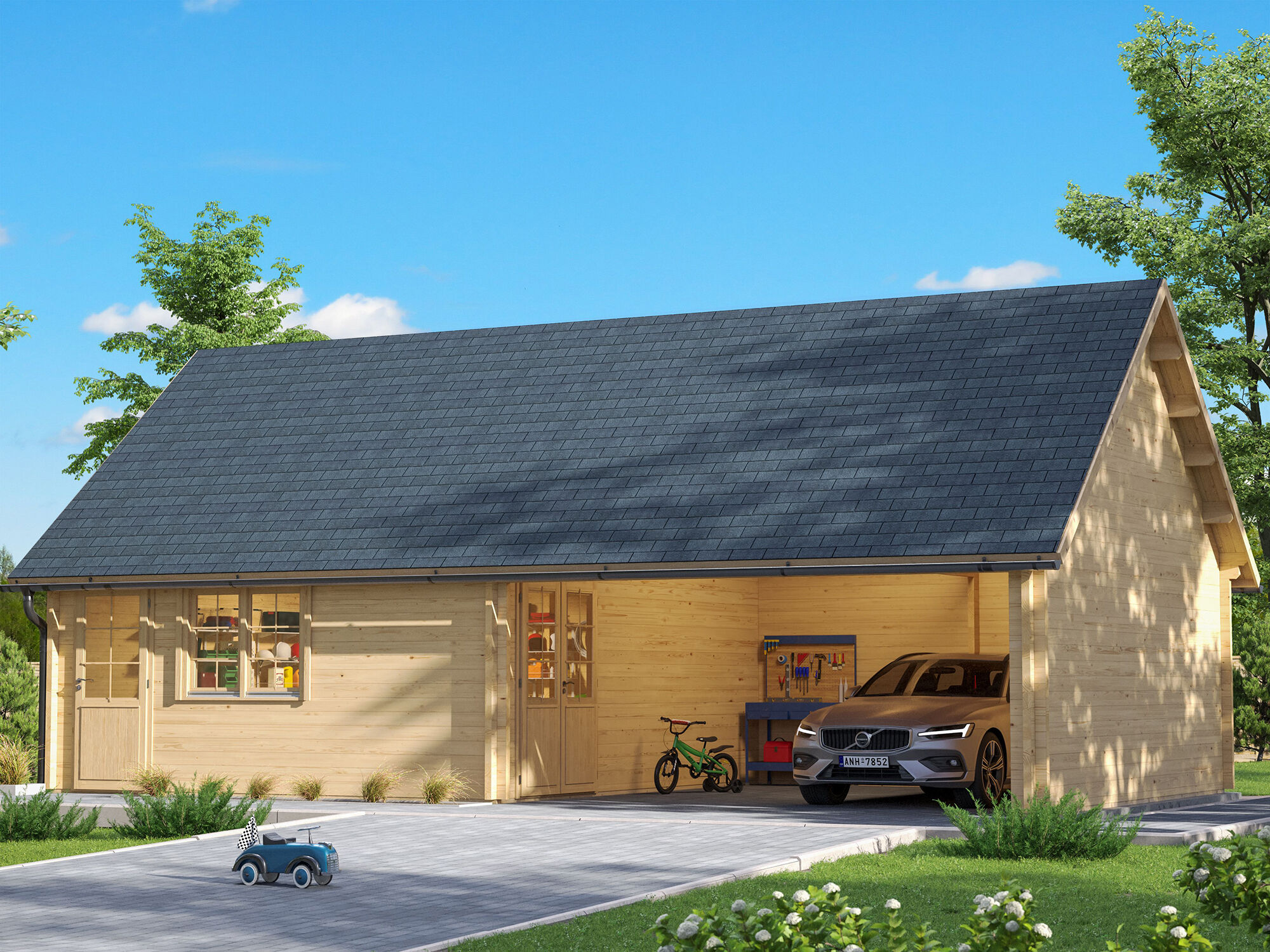 26% Rabatt ! Fjordholz Holzgarage mit Carport Modell Claus 70