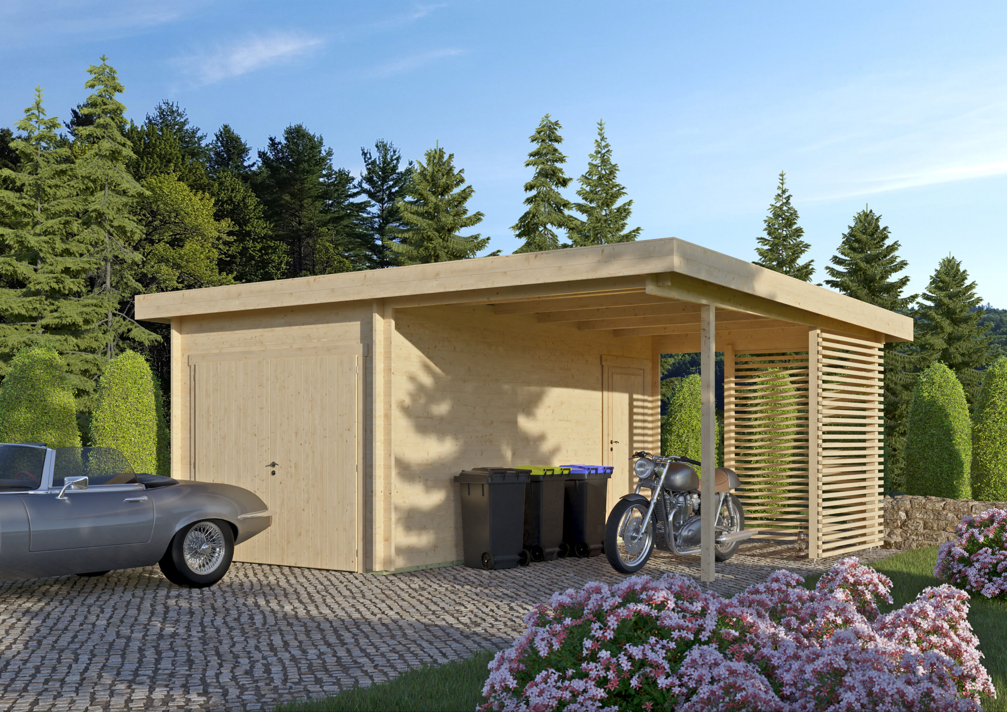 26% Rabatt ! Fjordholz Holzgarage mit Carport Modell Gettorf 44