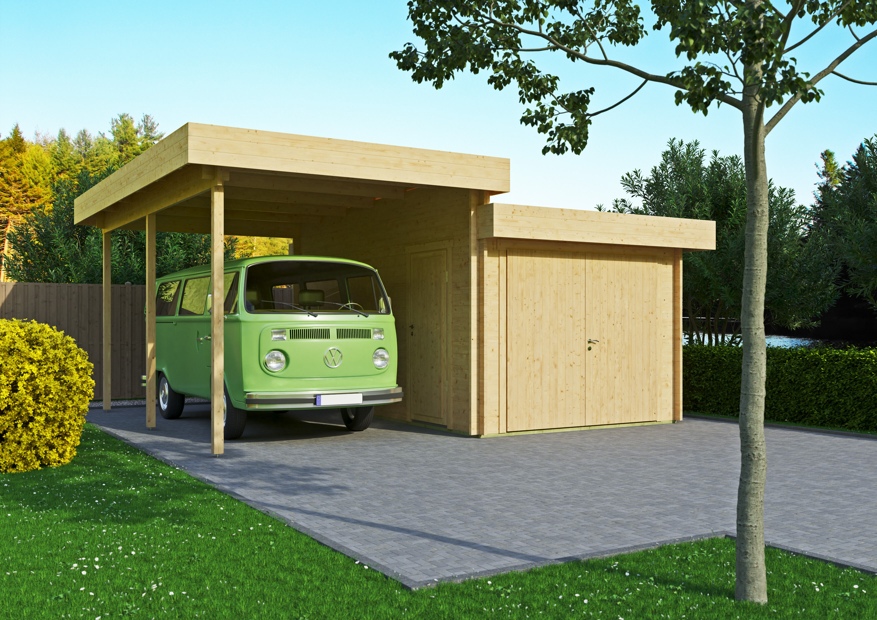 26% Rabatt ! Fjordholz Holzgarage mit Carport Modell Keitum 70