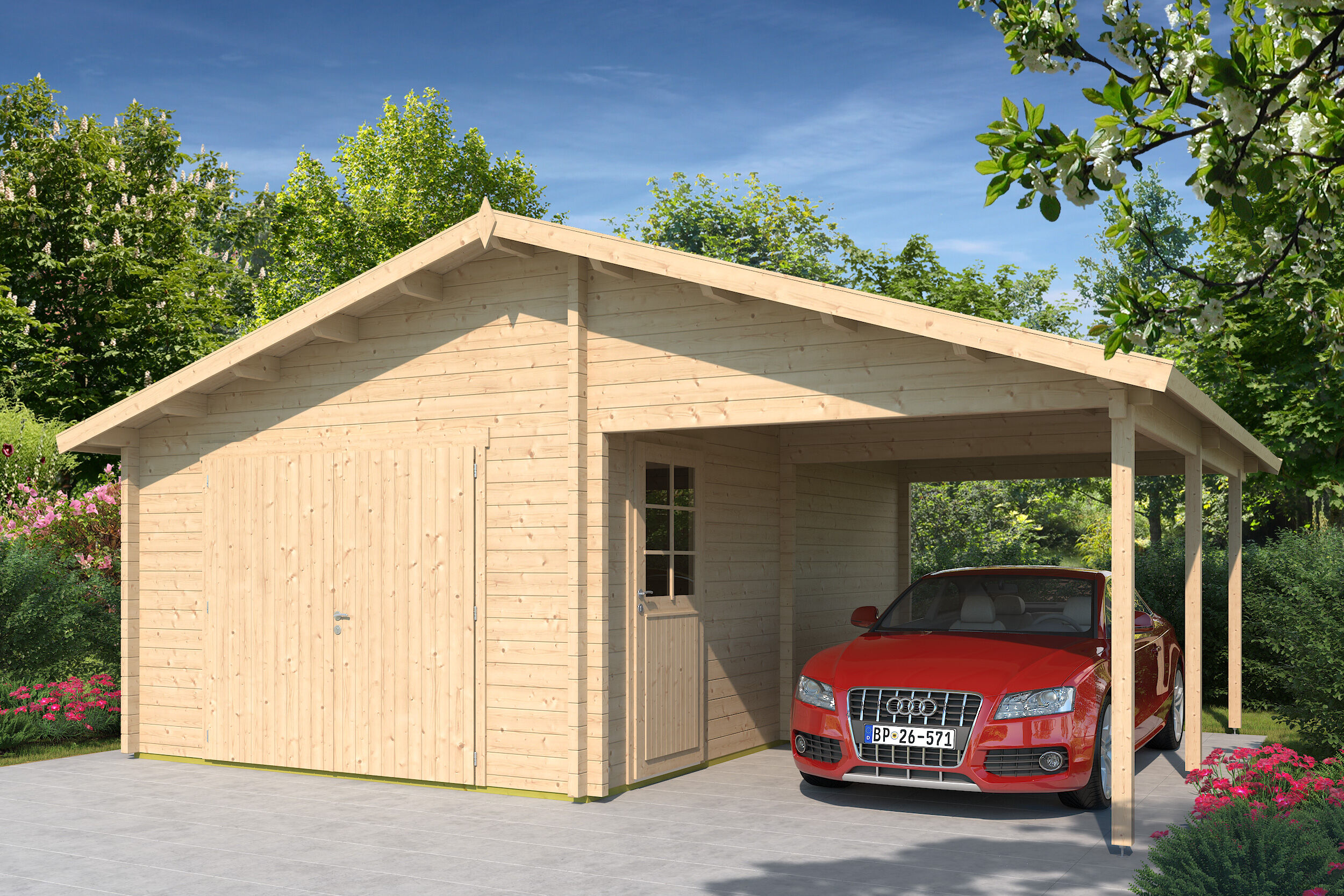 26% Rabatt ! Fjordholz Holzgarage mit Carport Modell Bjarne 70
