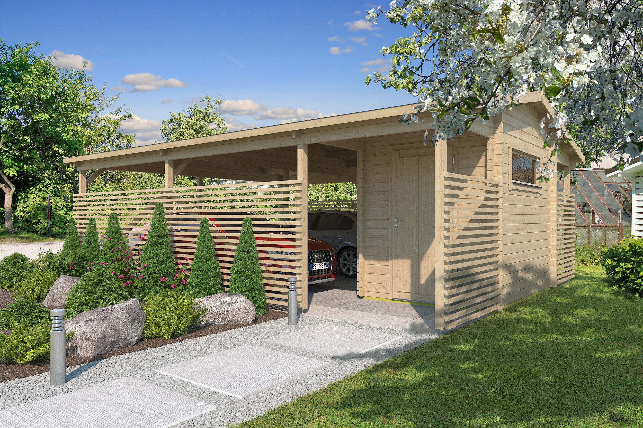 26% Rabatt ! Fjordholz Doppel-Carport mit Abstellraum/Schuppen