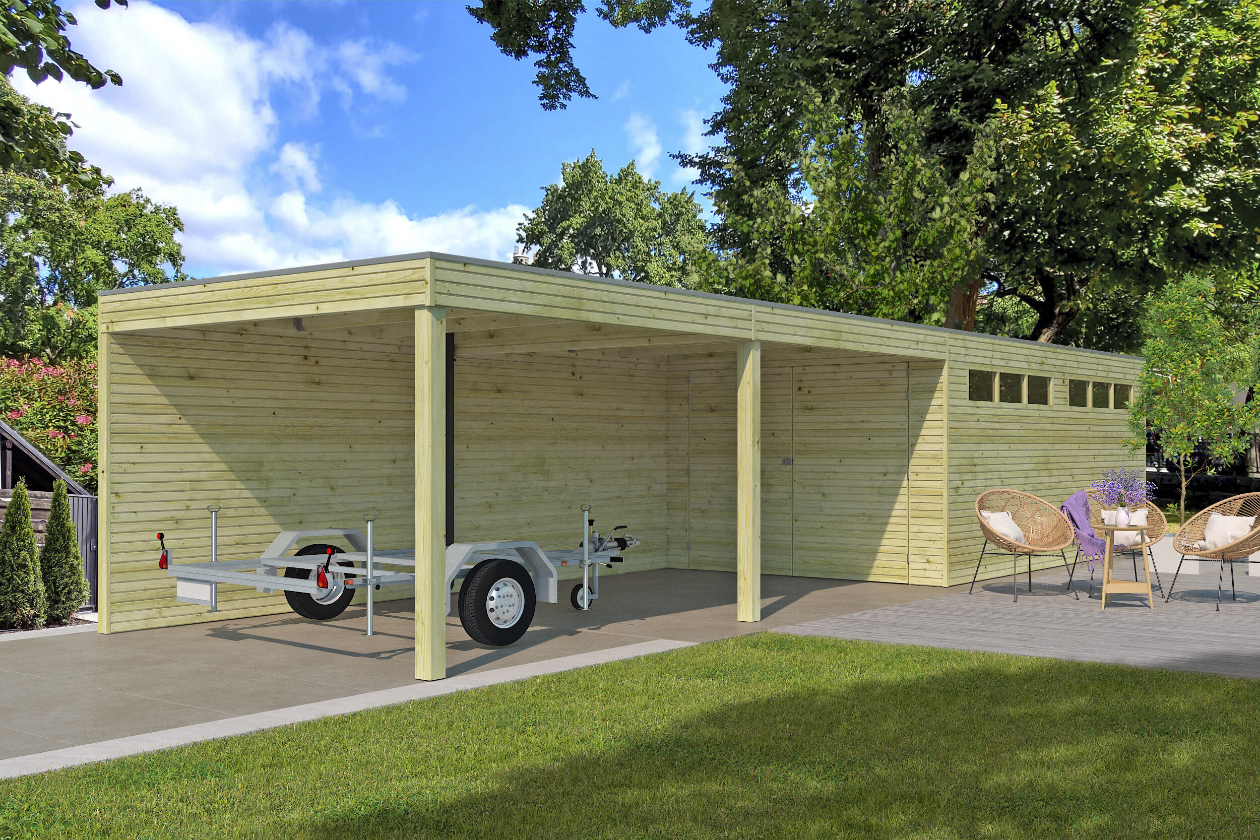 26% Rabatt ! Fjordholz Holzgarage Modell QB-Line 15,30 m² + 600