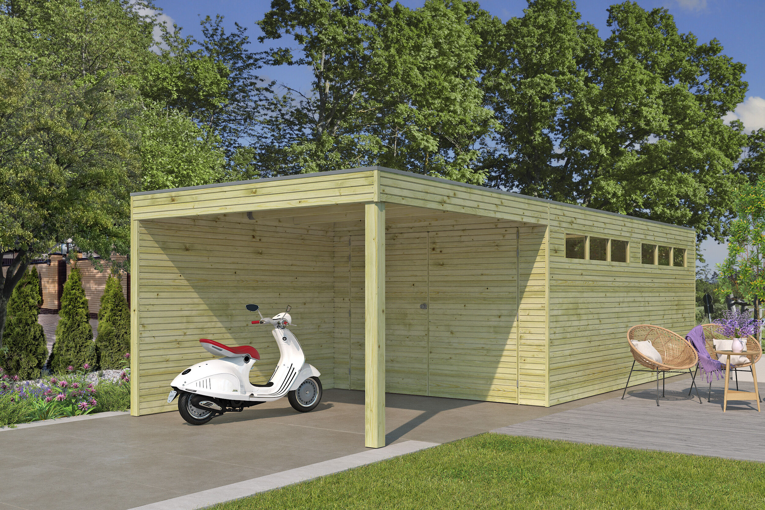 26% Rabatt ! Fjordholz Holzgarage Modell QB-Line 15,30 m² + 300